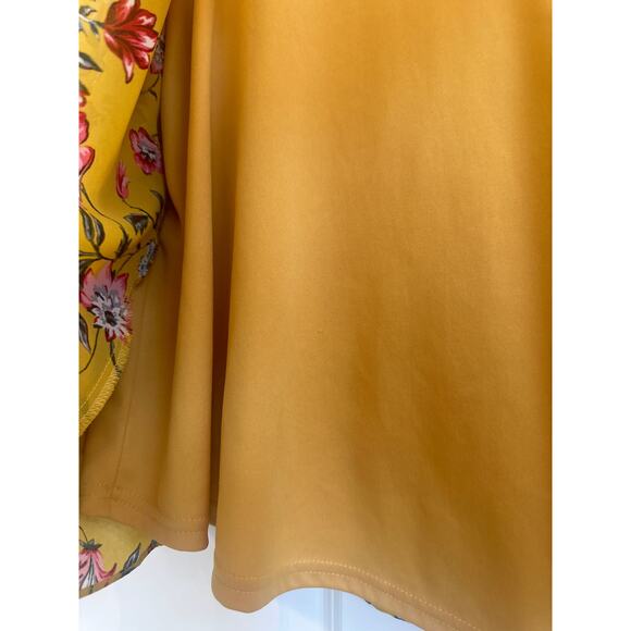 Nanette Yellow with Pink and Green Floral Pattern, Dramatic Bell Sleeve Blouse - Picture 4 of 6